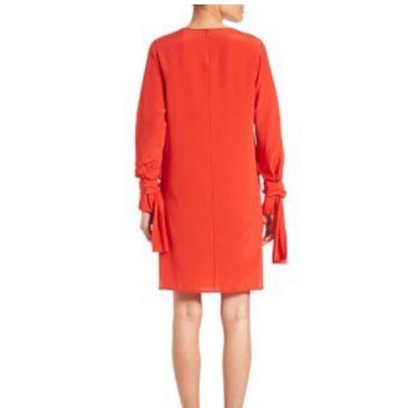 Long-sleeve Layered Silk Dress In Poppy - Picture 6 of 11